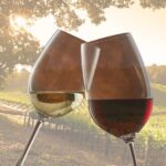 vinograd i čaša sa crnim i belim vinom